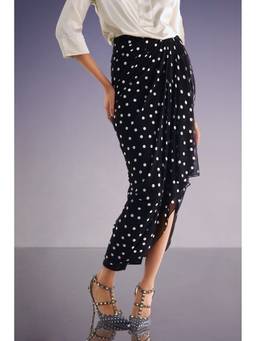dash and dot - Black Polka Dot Drape Skirt