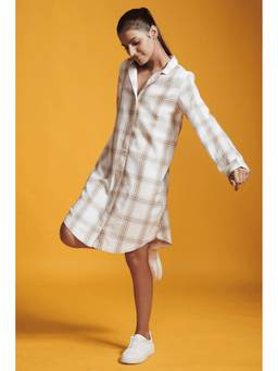 dash and dot - White Checks Plaid Shirt Dress