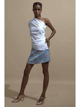 dash and dot - White One Shoulder Shirt