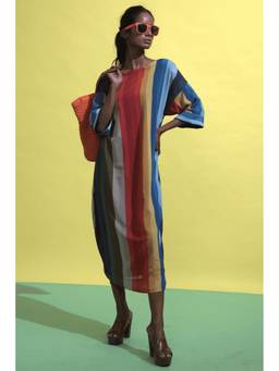 dash and dot - Multi-color Stripe Midi A-Line Dress
