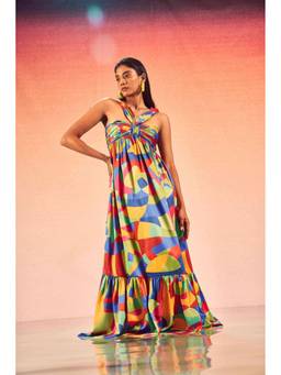 dash and dot - Multi-color Tiered Abstract Maxi Dress