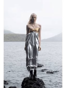 dash and dot - Silver Metallic Block Midi Dress