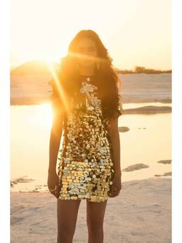 dash and dot - Gold Paillette A-Line Dress