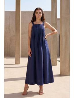 dash and dot - Navy Blue Poplin A-Line Mixi Dress