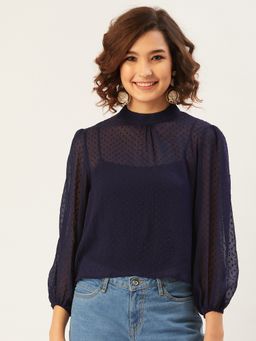 ANVI Be Yourself - Women Navy Blue Self Design Top