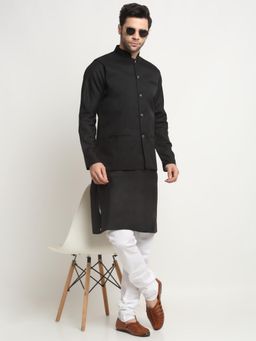 Kraft India - Men Cotton Black Kurta and Churidar with Black Nehru Jacket (Set of 3)