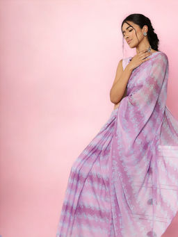 Ahalyaa - Women Purple Printed Saree with Unstitched Blouse