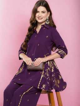 Ahalyaa - Women Printed Ethnic Tunic with Palazzo (Set of 2)