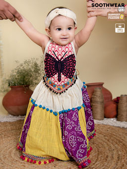 HALEMONS - Embroidered Cotton Sleeveless Butterfly Multi-Color Lehenga & Choli (Set of 2)