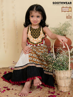 HALEMONS - Embroidered Cotton Sleeveless Layered Multi-Color Lehenga & Choli (Set of 2)