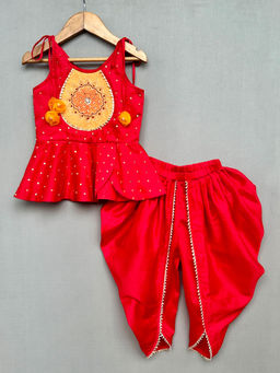 LABEL NEETI - Red Sequin Embroidered Top & Dhoti (Set of 2)