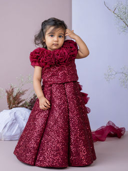 LABEL NEETI - Maroon Sequin Lehenga & Choli (Set of 2)