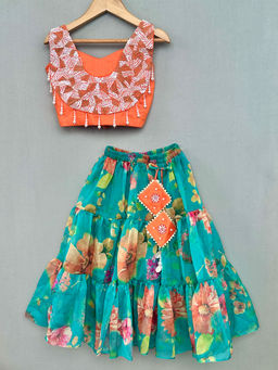 LABEL NEETI - Floral Lehenga With Hand Embroidered Blouse (Set of 2)