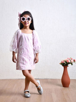 Bella Moda - Pink Cotton Sleeves Sequin Embellished Party Dress