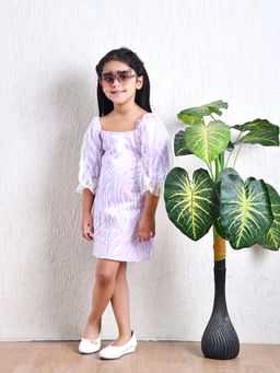 Bella Moda - Lavender Cotton Sleeves Sequin Embellished Party Dress