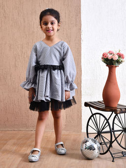 Bella Moda - Grey Cotton Sequence Bow Applique Dress