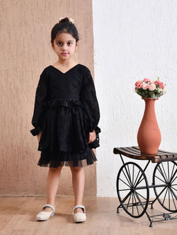 Bella Moda - Black Cotton Sequence Bow Applique Dress