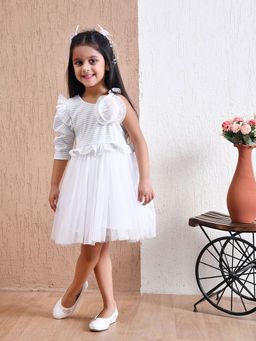 Bella Moda - White Cotton One Shoulder Shimmer Party Wear Dress