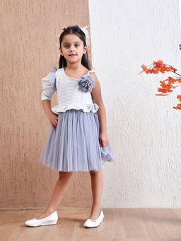 Bella Moda - Grey Cotton One Shoulder Shimmer Party Wear Dress