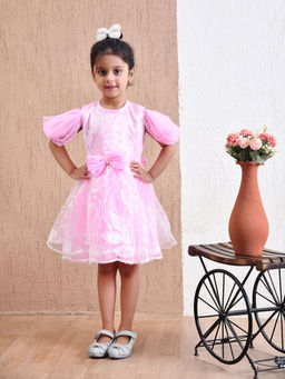 Bella Moda - Pink Cotton Cold Shoulder Sequence Party Dress