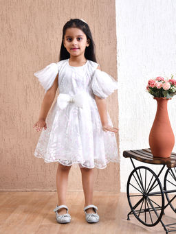 Bella Moda - White Cotton Cold Shoulder Sequence Party Dress