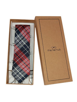 The Tie Hub - Red with Blue Checks Pure Silk Neck Tie
