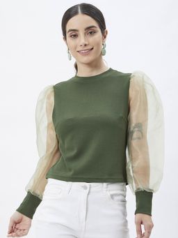 Kibo - Women Green Polyester Long Sleeves Solid Top