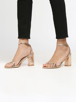 Twenty Dresses by Nykaa Fashion - Gold Square Toe Strappy Block Heels