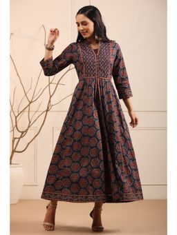 Rain & Rainbow - Women Blue Ethnic Motifs Printed Pure Cotton Anarkali Kurta