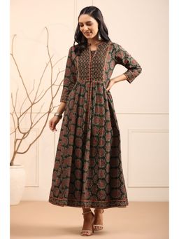 Rain & Rainbow - Women Green Ethnic Motifs Printed Pure Cotton Anarkali Kurta