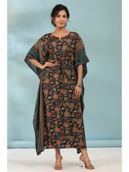 Rain & Rainbow - Women Teal Floral Printed Kaftan Kurta