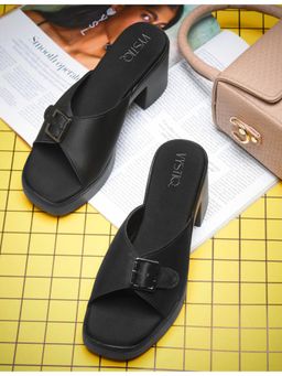 VYSTIQ - Women Black Trendy Buckle Strap Block Heels