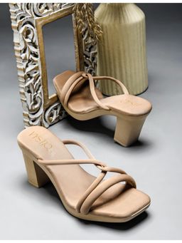 VYSTIQ - Women Beige Trendy Triple Strap Block Heels
