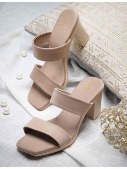 VYSTIQ - Women Beige' Trendy Double Strap Block Heels