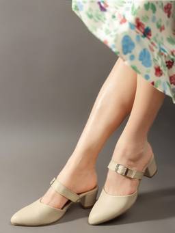 VYSTIQ - Women Cream Stylish Block Mules Heels