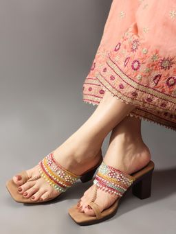 VYSTIQ - Women Multi-Color Elegant Block Heels with Pearl Embroidery for Women