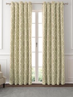 GM - Damask Room Darkening Curtains 7 Feet in Beige Colour (Set of 2)