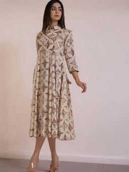 Aravalii - Beige Geometric Print Dress
