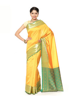 Banarasi Silk Works - Yellow Valkalam Katan Silk Anchal Saree with Unstitched Blouse