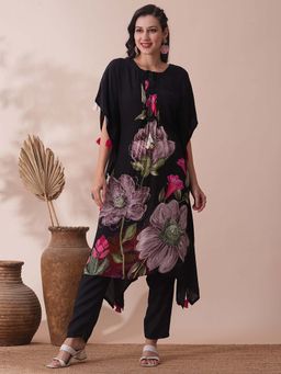 FASHOR - Abstract Floral Printed Pleated Kaftan Co-Ord (Set of 2)