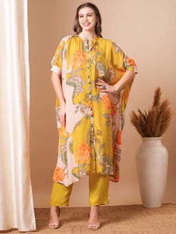 FASHOR - Floral Printed and Embroidered Kaftan Kurta with Pant (Set of 2)
