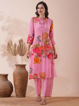 FASHOR - Abstract Floral Printed Straight Fit Kurta with Palazzo (Set of 2)