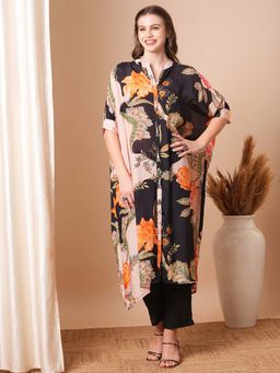 FASHOR - Floral Printed and Embroidered Kaftan Kurta with Pant (Set of 2)