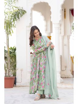 TERHA TAALI - Women Multi Colour Sanganeri Print Anarkali with Pant and Dupatta