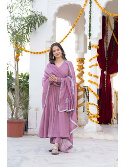 TERHA TAALI - Women Dusty Mauve Sequin Anarkali Anarkali with Pant and Dupatta