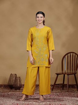 Cotton Culture - Women Yellow Embroidered Kurta with Palazzo