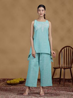 Cotton Culture - Women Turquoise Embroidered Kurta with Palazzo