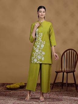 Cotton Culture - Women Olive Embroidered Kurta with Palazzo