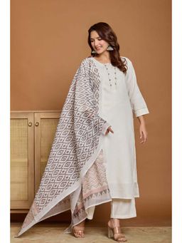 Do Dhaage - Women White Cotton Kurta with Pant and Dupatta
