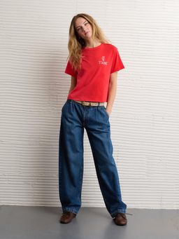 American Eagle - Red Valentines Day Solid Women T-Shirt